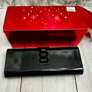 Lancome Black Clutch Patent Finish Magnetic Bejeweled Closure Holiday Party
